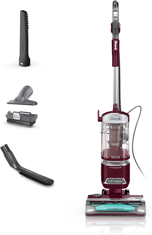 Shark DETECT Lift-Away Corded Upright Vacuum with Detect Technology, Self-Cleaning Brushroll for No Hair Wrap, Complete Seal, Burgundy, LA492 (Renewed)