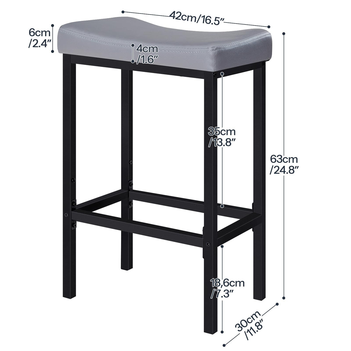 HOOBRO Bar Stools, Set of 2 Bar Chairs, Counter Height Stools, Saddle Barstools with Curved Surface, 24.8 Inches, 2.4" Thick Upholstery, for Kitchen, Dining Room, Cafe Black BB10BY01