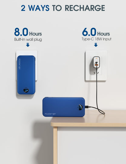 citicr Portable Charger 10000mAh PD20W w/Built-in Cables & Wall Plug Purple