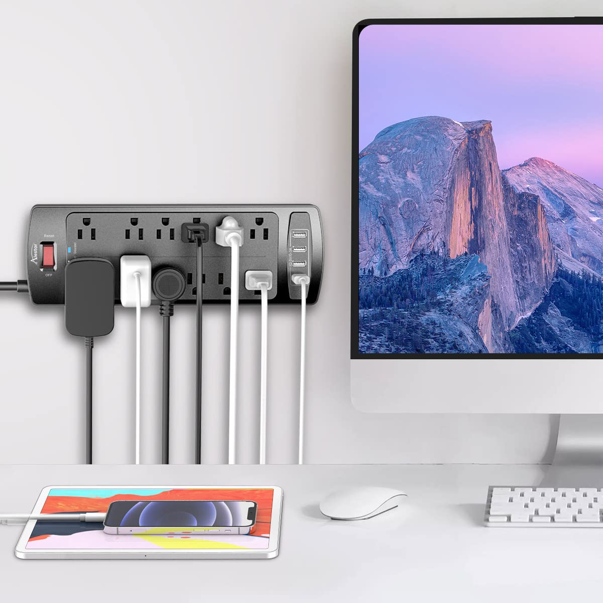 ALESTOR 10 Ft Surge Protector Power Strip with 12 Outlets and 4 USB Ports