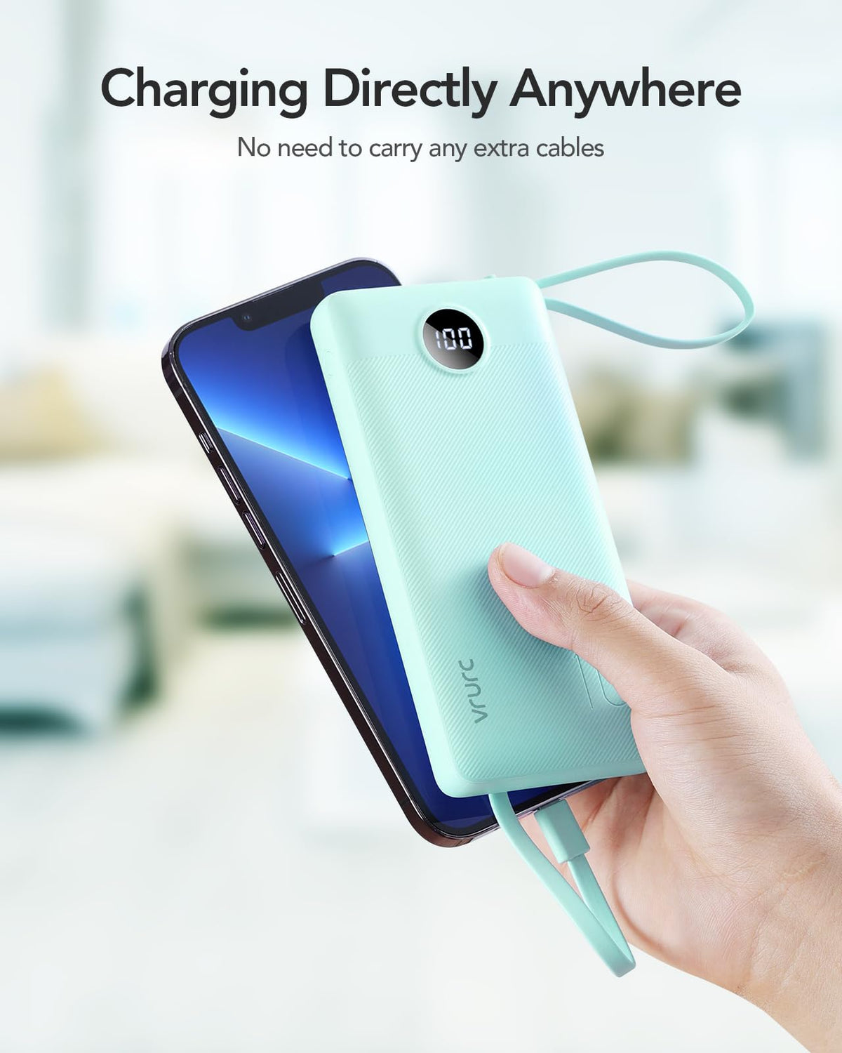 VRURC Portable Charger, Built in 4 Cables & Lanyard Power Bank 10000mAh