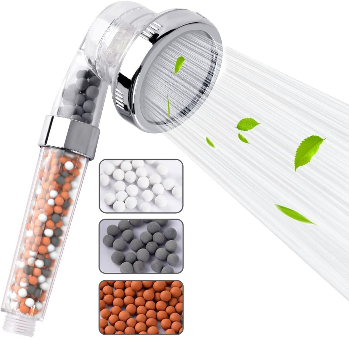 VEHHE High Pressure Shower Head with Filter Beads, 3 Spray Modes