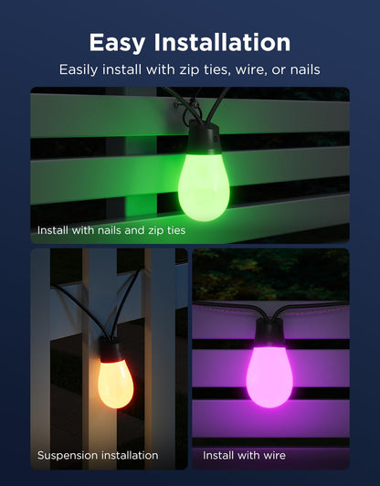 Govee S14 Bulb Outdoor String Lights 2, 96ft RGBICWW, 30 LED Bulbs, IP66