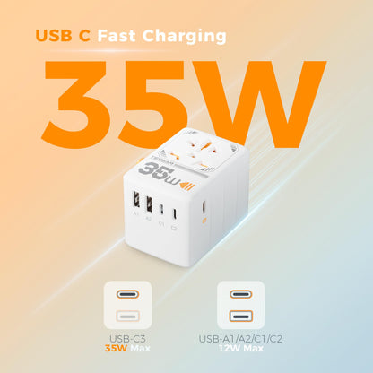 TESSAN Universal Travel Adapter, 28W Worldwide Plug with 2 USBA and 3 USBC