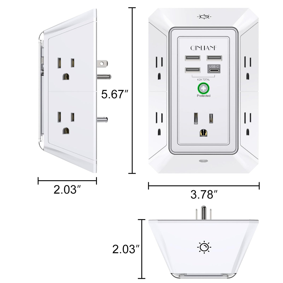 Surge Protector, QINLIANF 5 Outlet Extender with 4 USB Ports(2USB-C)