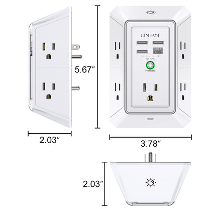 Surge Protector, QINLIANF 5 Outlet Extender with 4 USB Ports(2USB-C)