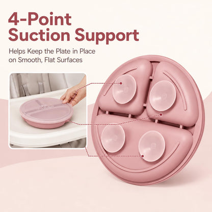 PandaEar 3 Pack Toddler Plates, Silicone Divided Suction Plate for Babies, BPA-Free 100% Food-Grade Silicone Unbreakable Baby Plate (Pink/Purple/Blue, Without Lids)