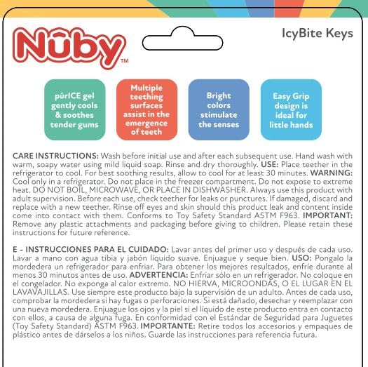 Nuby Ice Gel Teether Keys for Babies, Soft Teething Toy, Blue, 3M+
