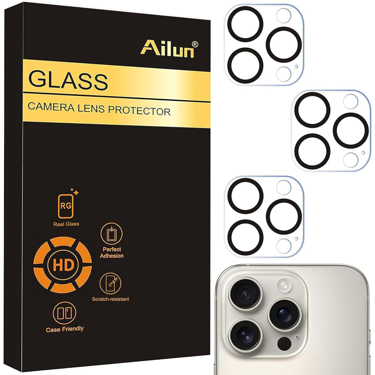 Ailun 3 Pack Camera Lens Protector for iPhone 17 Pro Max, Tempered Glass