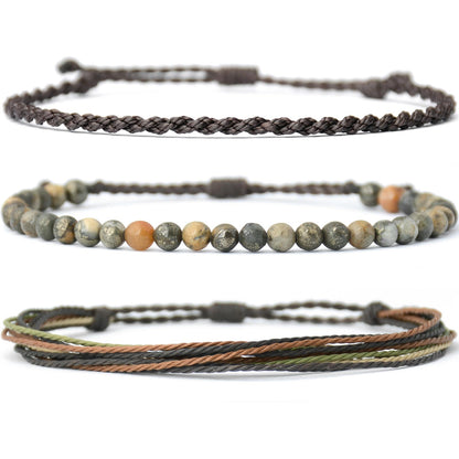Mezcla Vida Handmade Natural Stone Beaded Healing Bracelet Gift for Men Adjustable Rope String Bracelet