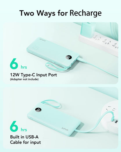 VRURC Portable Charger, Built in 4 Cables & Lanyard Power Bank 10000mAh
