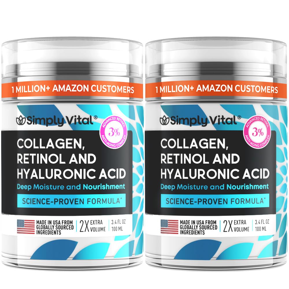 SimplyVital Face Moisturizer Retinol Collagen Hyaluronic Acid Cream 1.7 oz