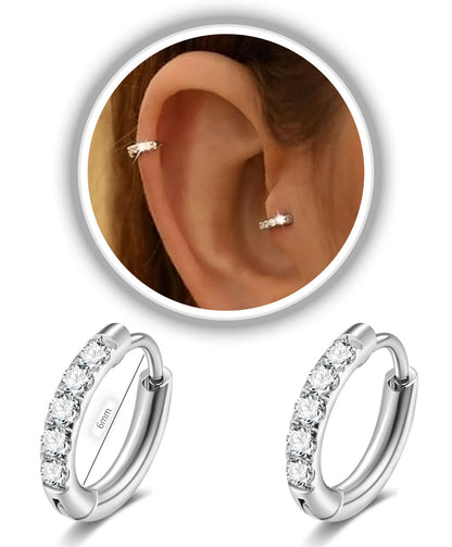 CZ Huggie Hoop Earrings, Stainless Steel Small Hoop Earrings