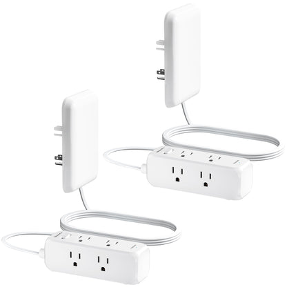 Split Extension Cord with Outlet Cover (10FT, Dual 5FT), Flat Plug Power Strip with 6 Outlets and 3 USB Ports, Outlet Extender for Tight Spaces