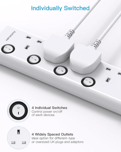 Extension Lead with USB Slots(2 USB C), 4 Way Plug Extension Socket, 1.8M