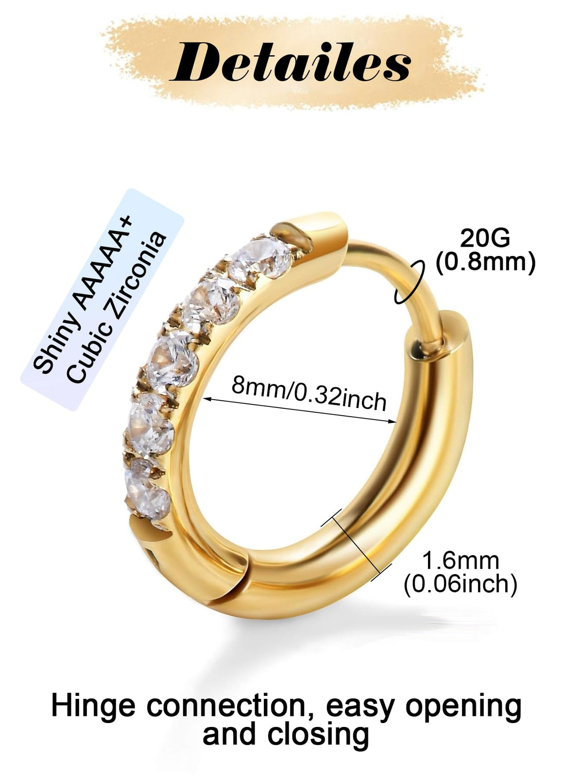 CZ Huggie Hoop Earrings, Stainless Steel Small Hoop Earrings