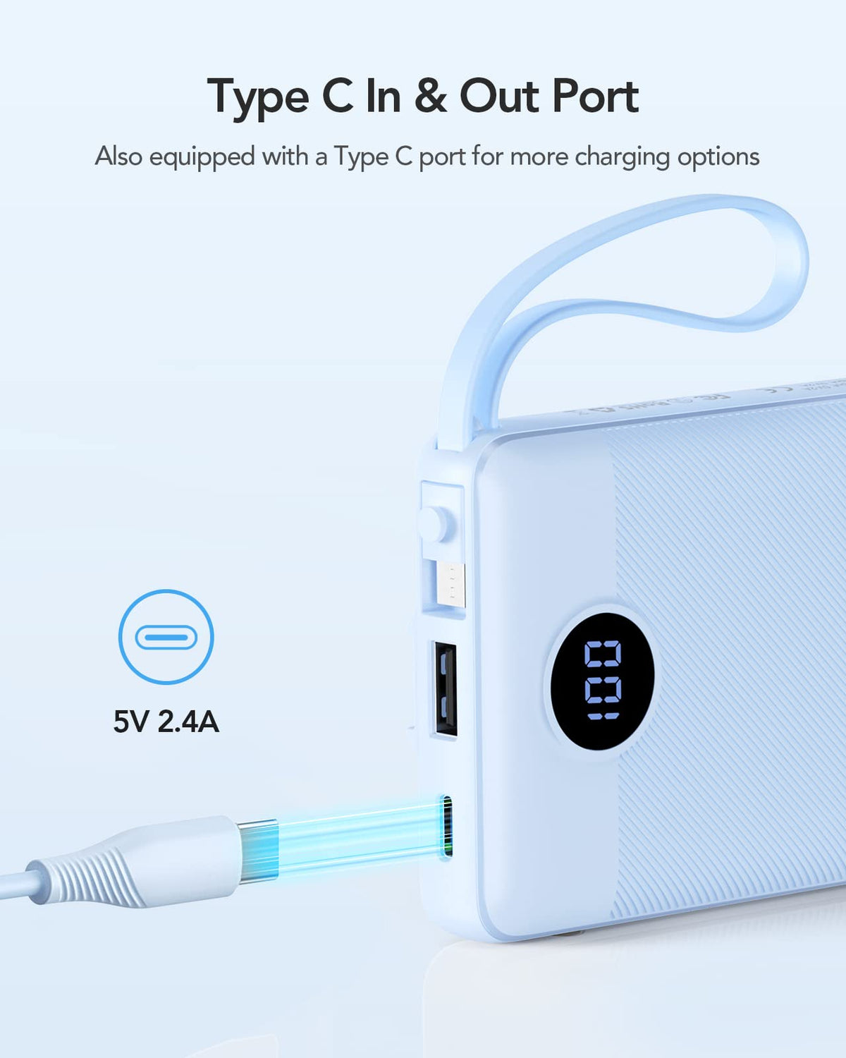 VRURC Portable Charger, Built in 4 Cables & Lanyard Power Bank 10000mAh