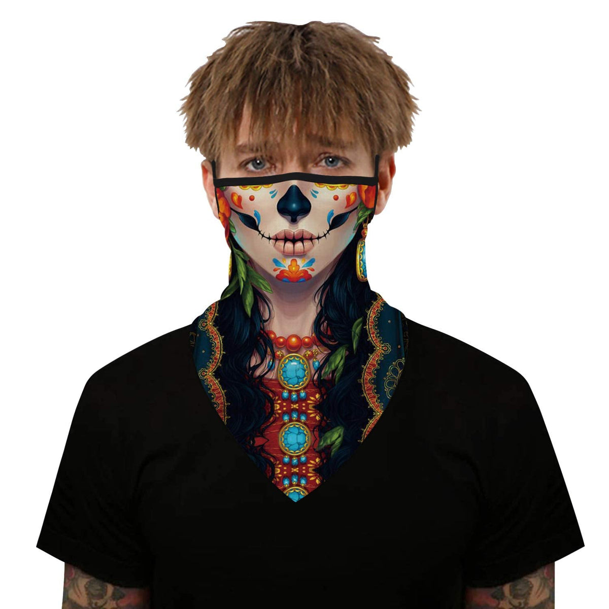 YAYOUREL Neck Gaiter Face Mask Bandanas for Men Women UV Face Scarf Cover Ear Loop Hole Facemask for Fishing Running Cycling