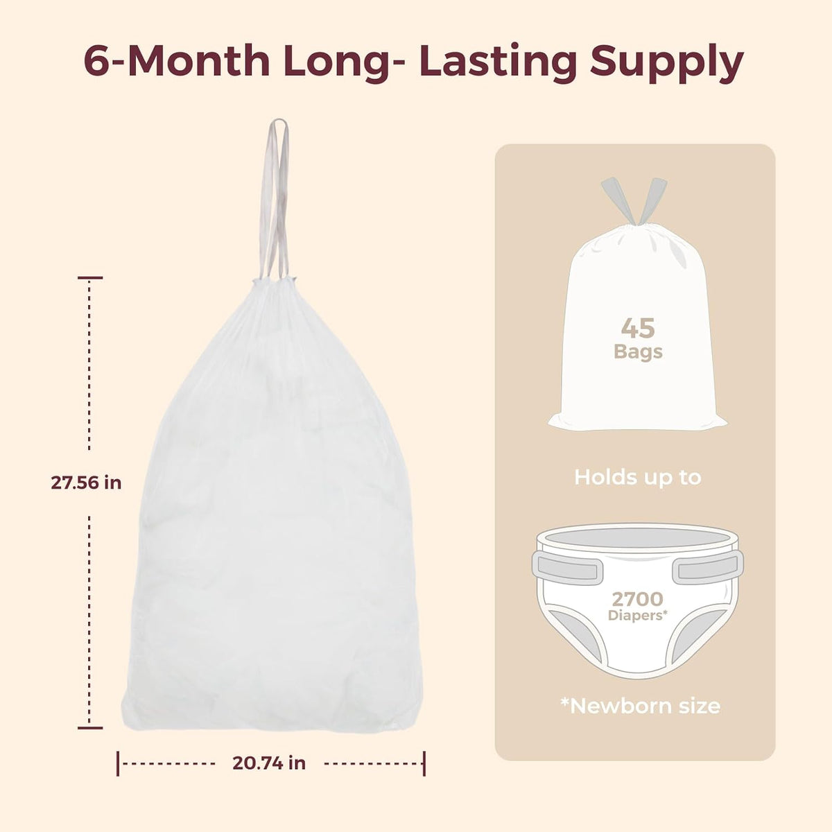 Momcozy 13 Gallon Drawstring Diaper Pail Bags, 45 Count, Ultra Thick