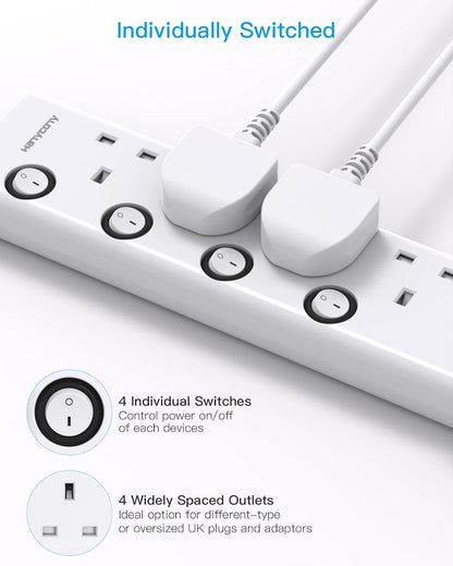 Extension Lead with USB Slots(2 USB C), 4 Way Plug Extension Socket, 1.8M