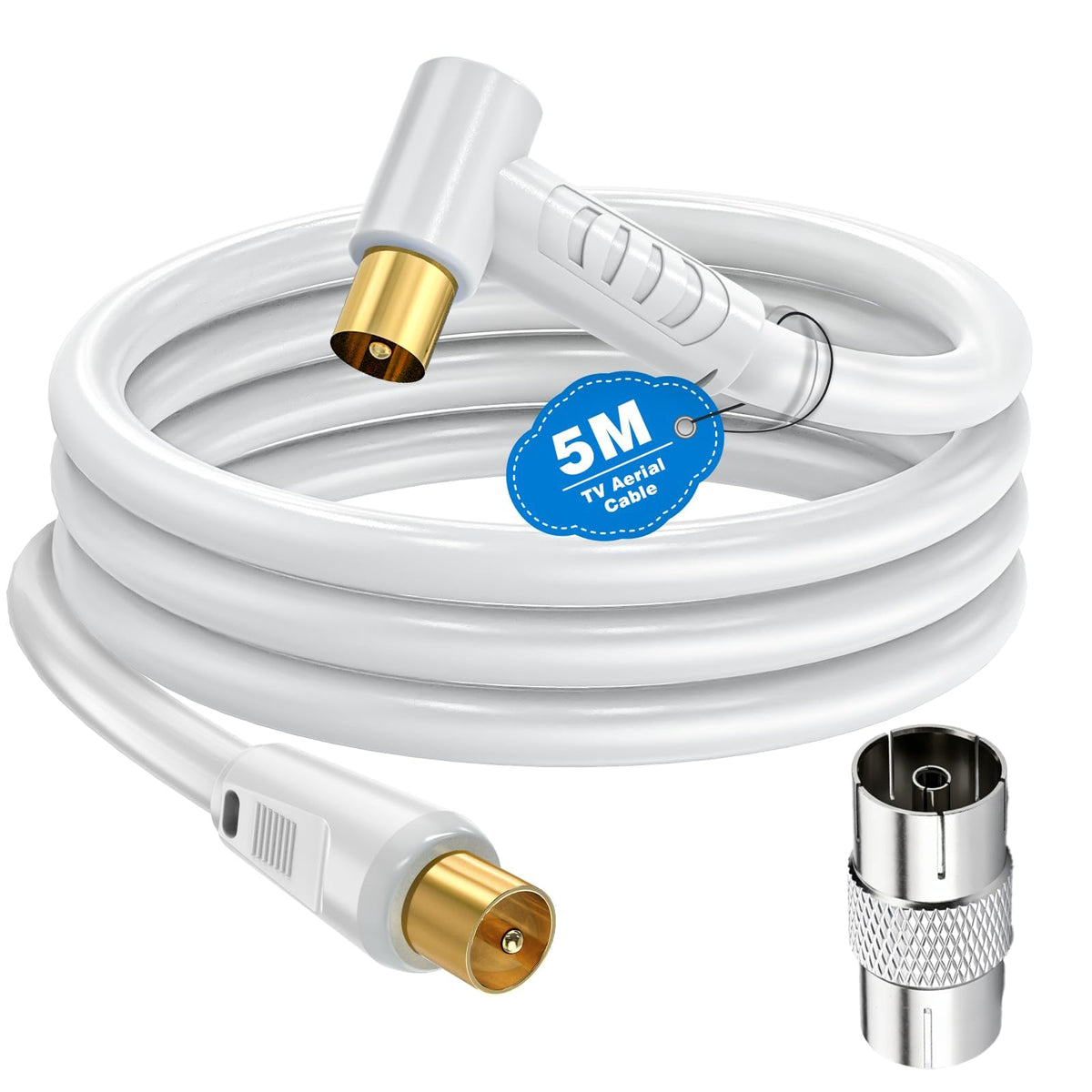 Ancable TV Aerial Cable with Coaxial Adapter 5M Black TV Ariel Lead