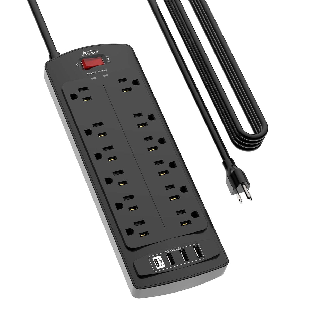 ALESTOR 10 Ft Surge Protector Power Strip with 12 Outlets and 4 USB Ports