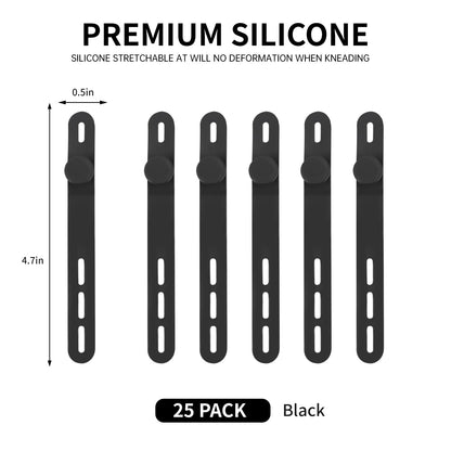 25 Pcs Silicone Cable Ties, Cable Ties Reusable, High Elasticity Cord Wraps for Electrical Cords, Cord Organizer for Earphone, Phone Charger(White)