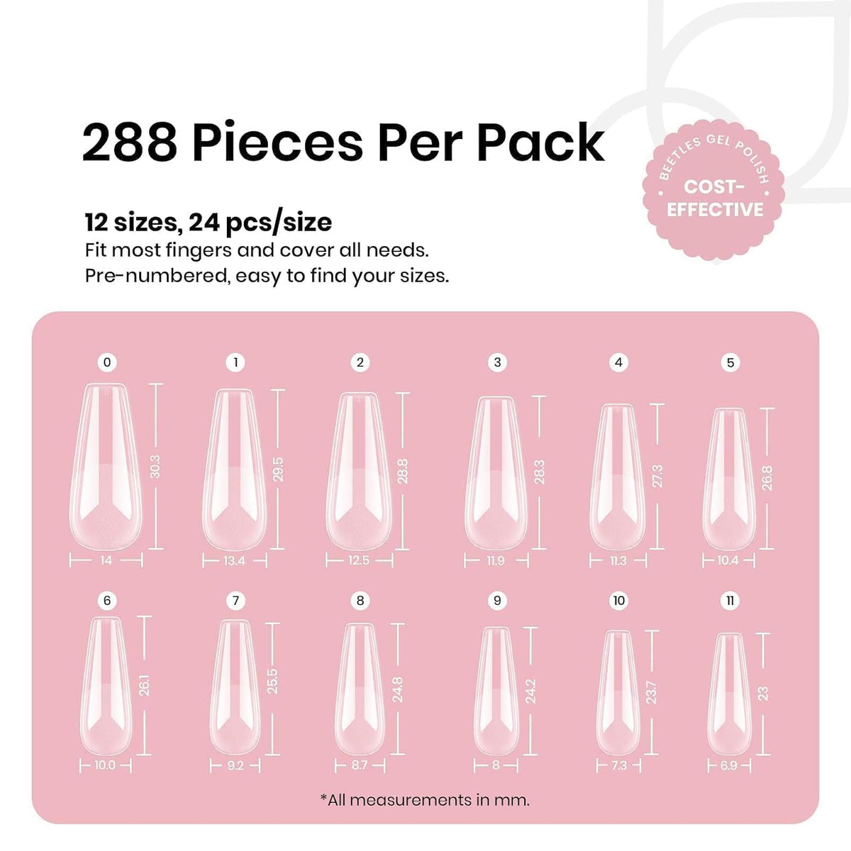 Beetles Soft Gel Nail Kit Almond Short 288pcs 12 Sizes Nail Tips with Glue