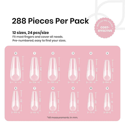Beetles Soft Gel Nail Kit Almond Short 288pcs 12 Sizes Nail Tips with Glue