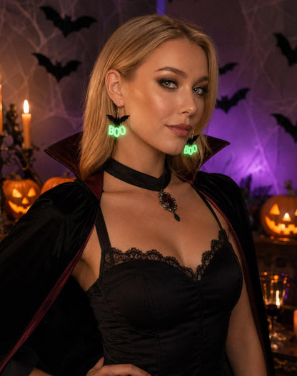 Glow in the Dark Halloween Earrings, Bat Ghost Coffin Boo Dangle Earrings