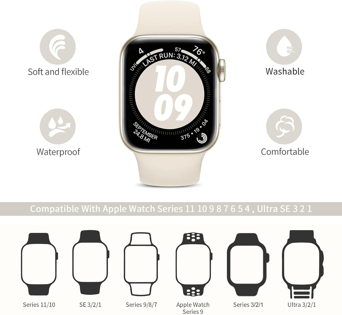 6 Pack Sport Silicone Bands Compatible with Apple Watch Band for Women Men