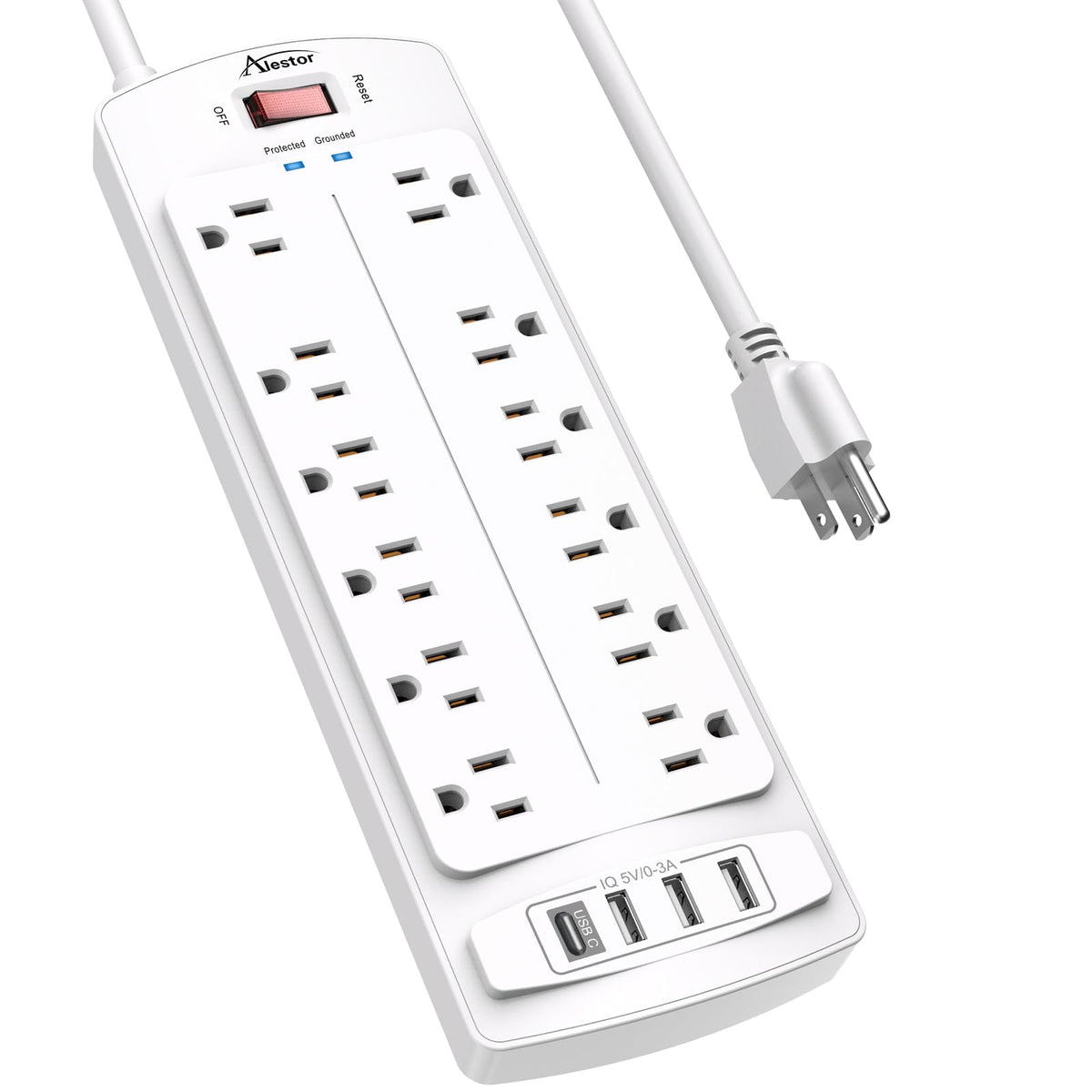 ALESTOR 10 Ft Surge Protector Power Strip with 12 Outlets and 4 USB Ports