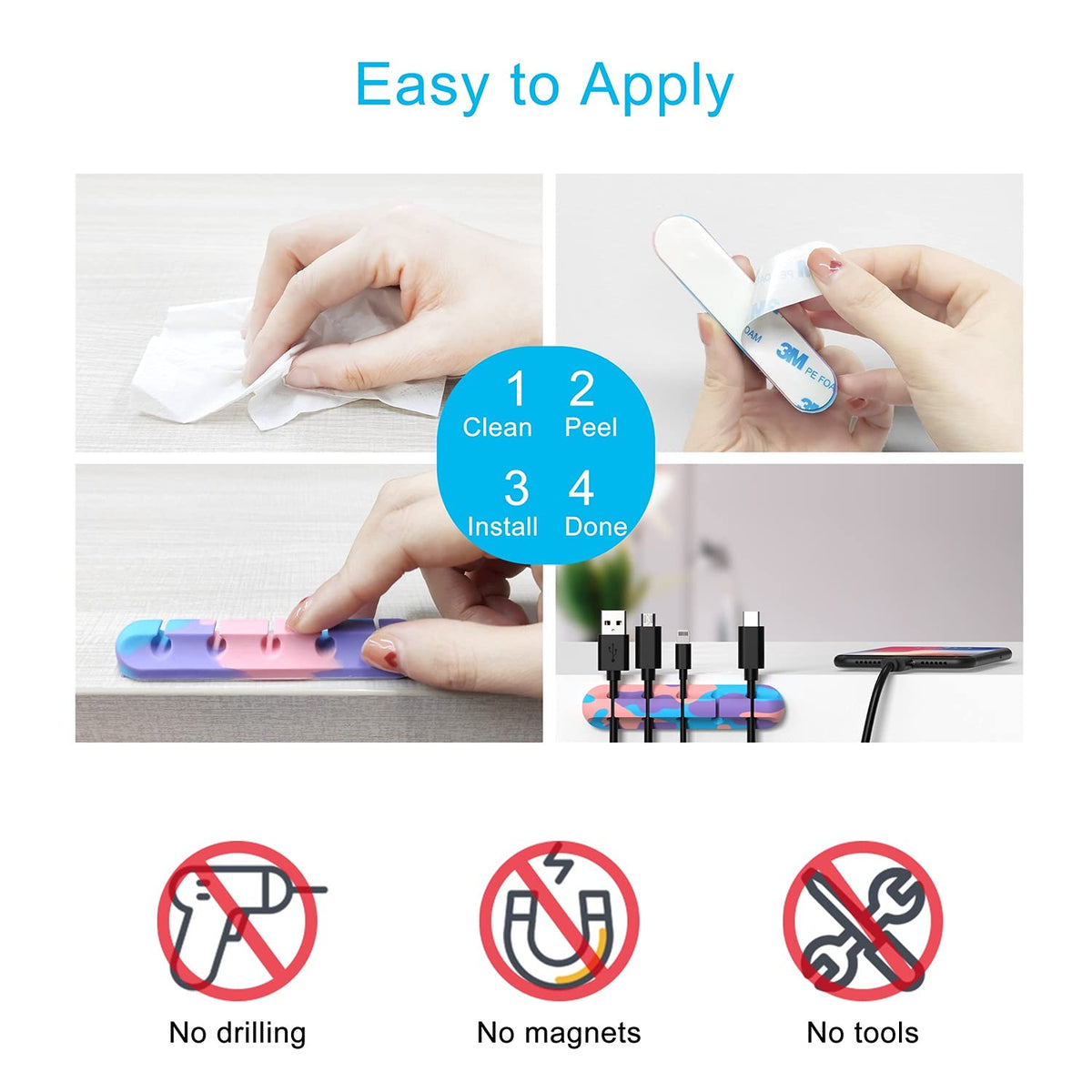 Cord Organizer for Desk, White Cable Organizer Cable Clips 2 Pack
