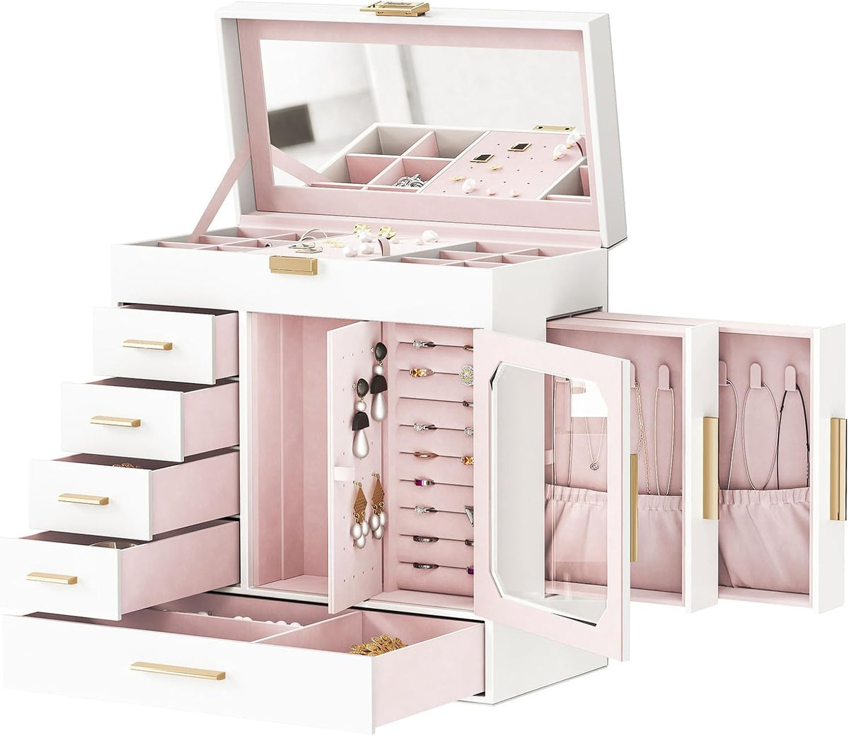HOOBRO Jewelry Box with Mirror, 6-Layer Jewelry Organizer Box, Glass Window