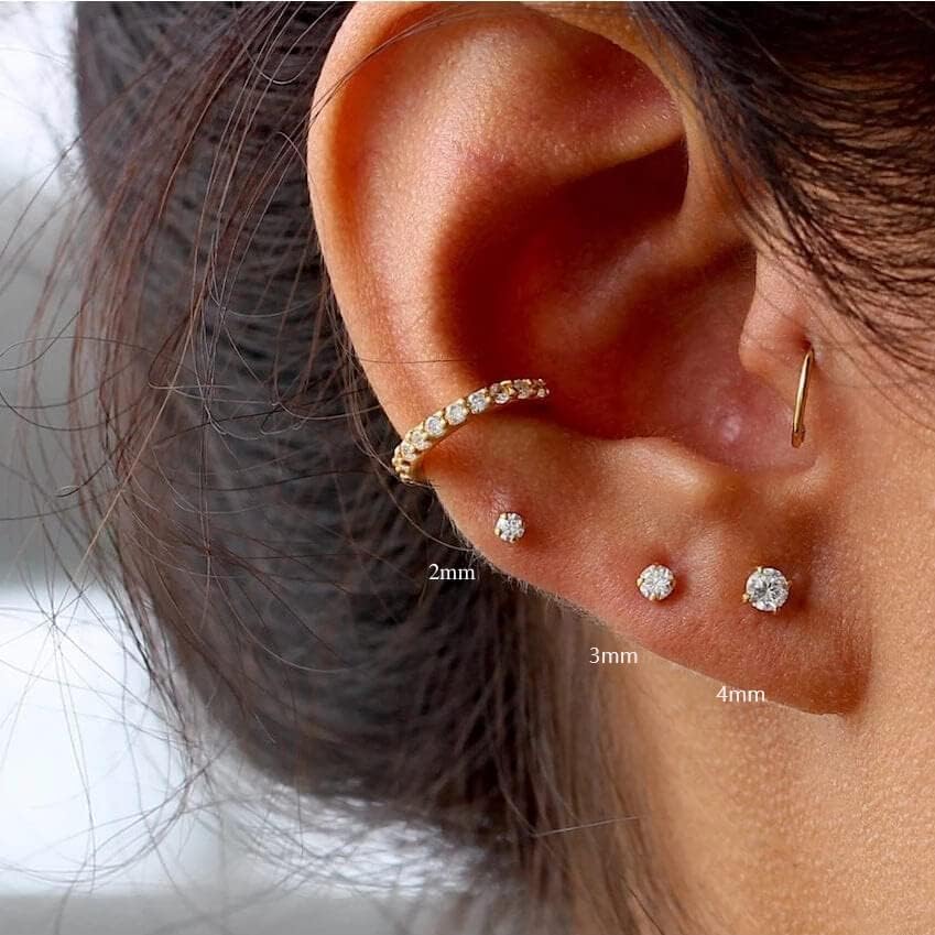 Renkovte Dainty Flat Back Screw Back CZ Stud Earrings | Hypoallergenic 316L Stainless Steel | 5A CZ Sparkle | Secure Screw-On Design | Perfect for Cartilage & Sensitive Ears (Silver Color)