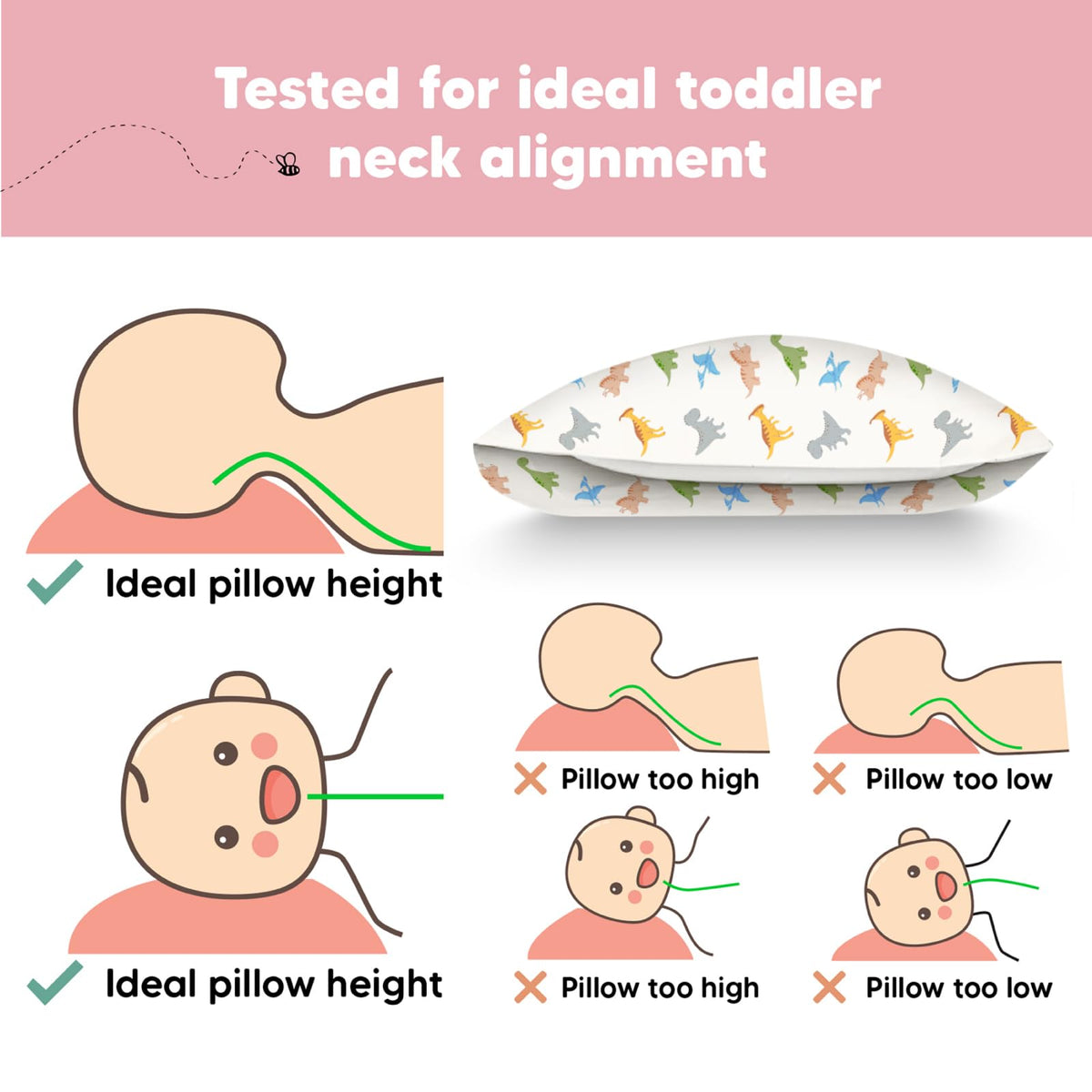 Toddler Pillow with Pillowcase 13x18 My Little Dreamy Pillow(Jolly Rainbow)