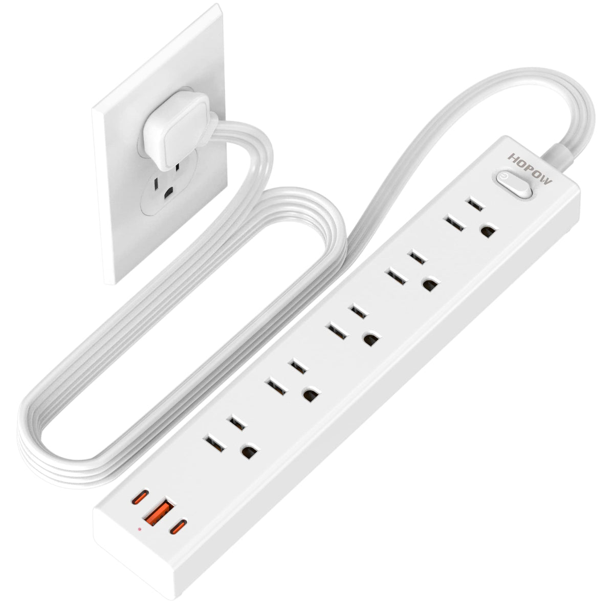 5 Outlets 2 Prong Power Strip with 3USB, 6FT Extension Cord for Old House