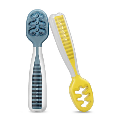 NumNum Baby Spoons Self Feeding 6 Months, 2-Pack Blue/Orange