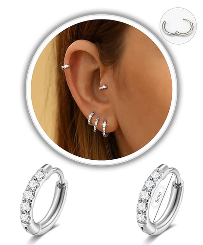 CZ Huggie Hoop Earrings, Stainless Steel Small Hoop Earrings