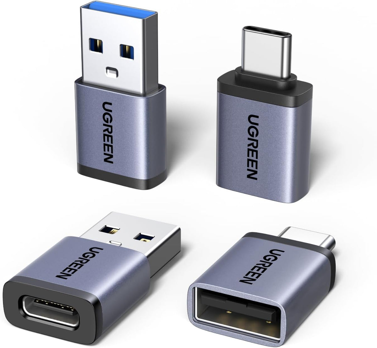UGREEN USB to USB C Adapter Combo 4-Pack, 10Gbps USB C Converter Space Gray