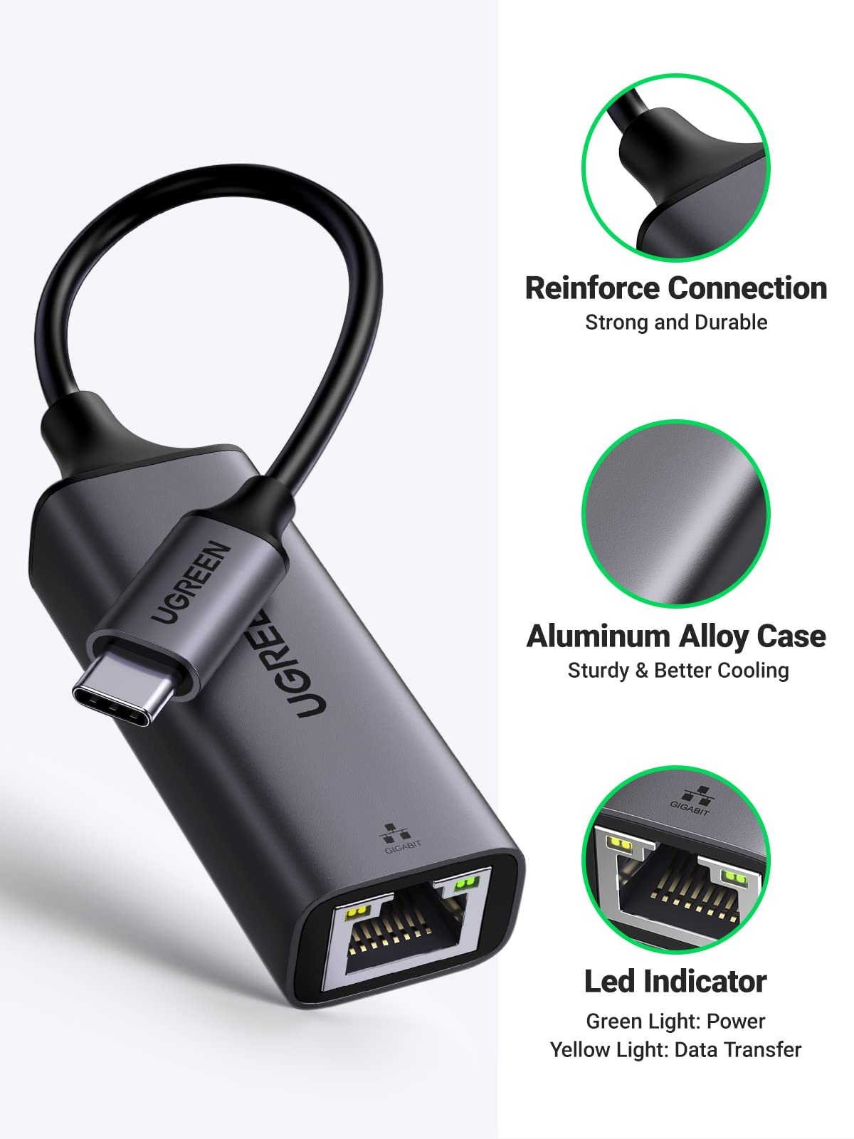 UGREEN USB C to Ethernet Adapter, Plug and Play 1Gbps Aluminum Adapter