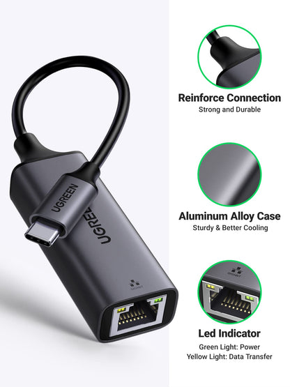 UGREEN USB C to Ethernet Adapter, Plug and Play 1Gbps Aluminum Adapter