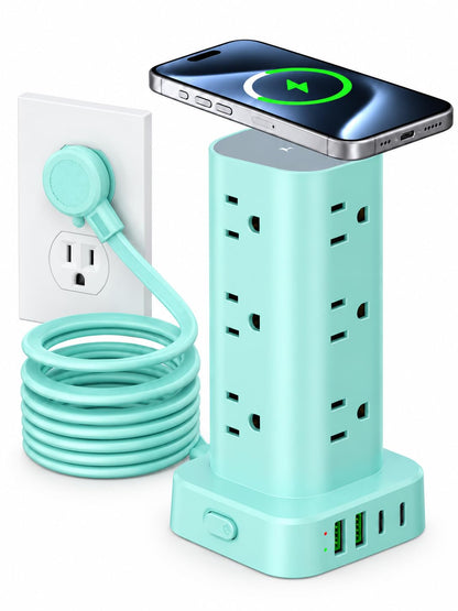 6FT Power Strip Tower Surge Protector, 12 Wide Spaced Outlets, 4 USB