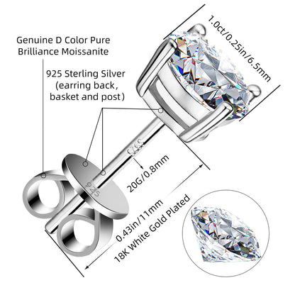 Moissanite Stud Earrings GRA 925 Sterling Silver Earrings for Men
