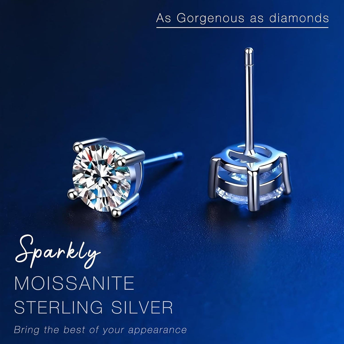 Moissanite Stud Earrings GRA 925 Sterling Silver Earrings for Men