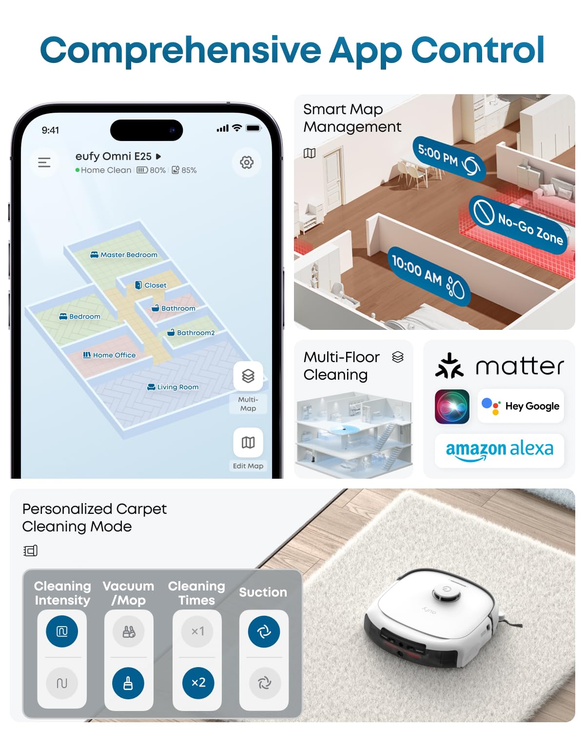 eufy E25 Robot Vacuum and Mop for Pet Hair, 20,000 Pa, HydroJet Roller Mop