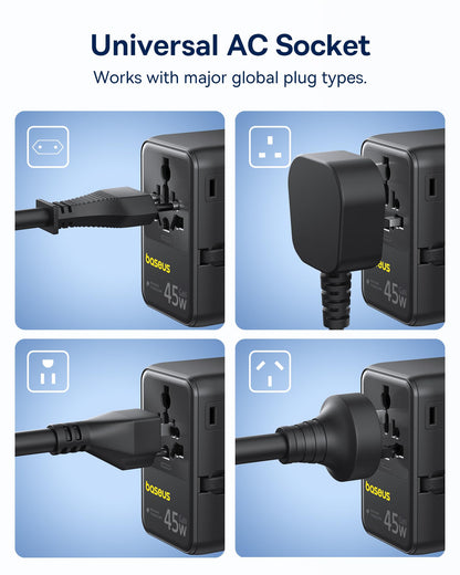 Baseus 70W Universal Travel Adapter, 6-in-1 International Plug Adapter