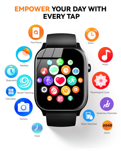 Smart Watch for Men Women- Answer/Make Call, 2024 IP68 Waterproof Fitness Tracker Watch with Sleep Step Counter Activity Smartwatch for Samsung Android iPhone iOS (Black-Blue, 1.83)
