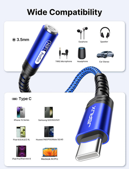 JSAUX 2 Pack USB C to 3.5mm Audio Adapter, Smart DAC Headset Dongle, Black
