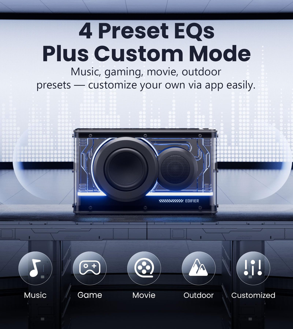 Edifier QD25 Bluetooth Speaker | Portable Desktop Audio, 25W (RMS) Dynamic Sound, Hi-Res Audio, Splendid Light Effects, 15H Playtime, Bluetooth 6.0, Wireless Stereo Pairing, White